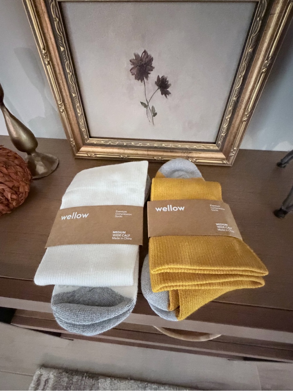 Wellow Women's Wide Calf Compression Socks - Cream and Mustard (2-Pack)